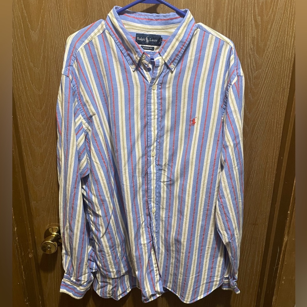Striped Polo By Ralph Lauren Button Down. XXL Classic Fit. In Fair Condition.